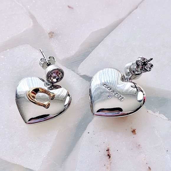 COACH Silver-tone Signature Heart Drop Earrings - Picture 8 of 12